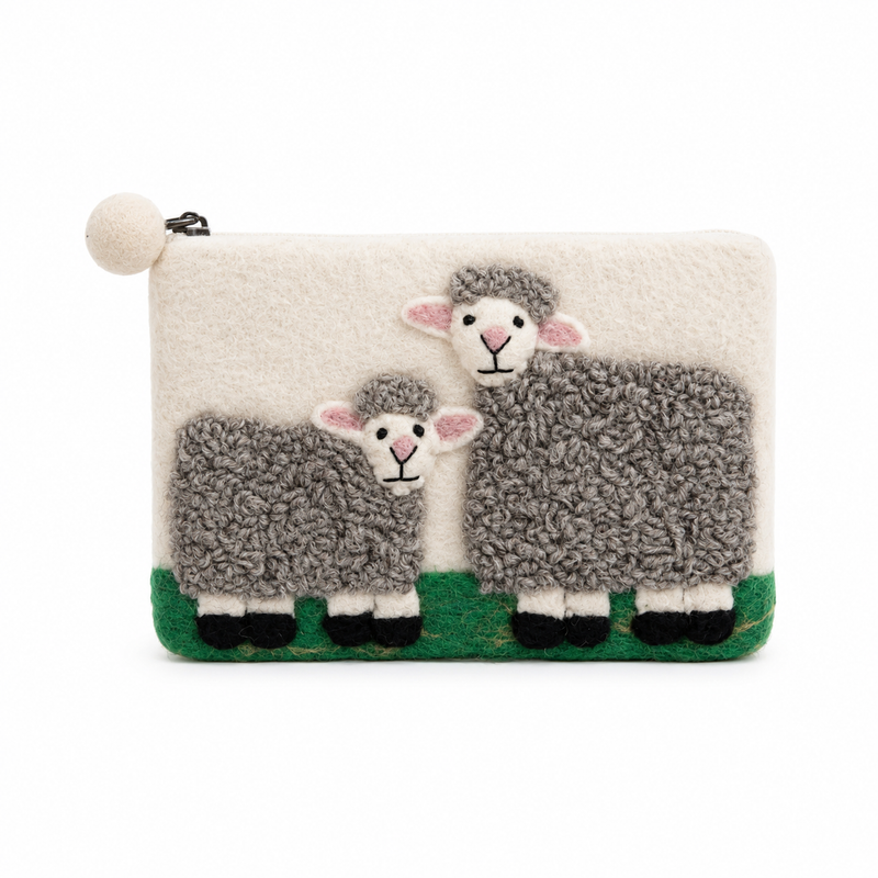 Pochette zippée en feutre de mouton, style campagne classique (3 assorties)