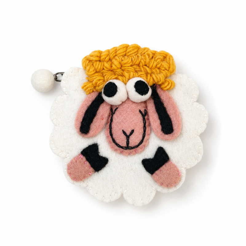 Pochette zippée en feutre aux couleurs vives 'Happy Sheep' (3 assorties)