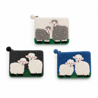 Pochette zippée en feutre de mouton, style campagne classique (3 assorties)