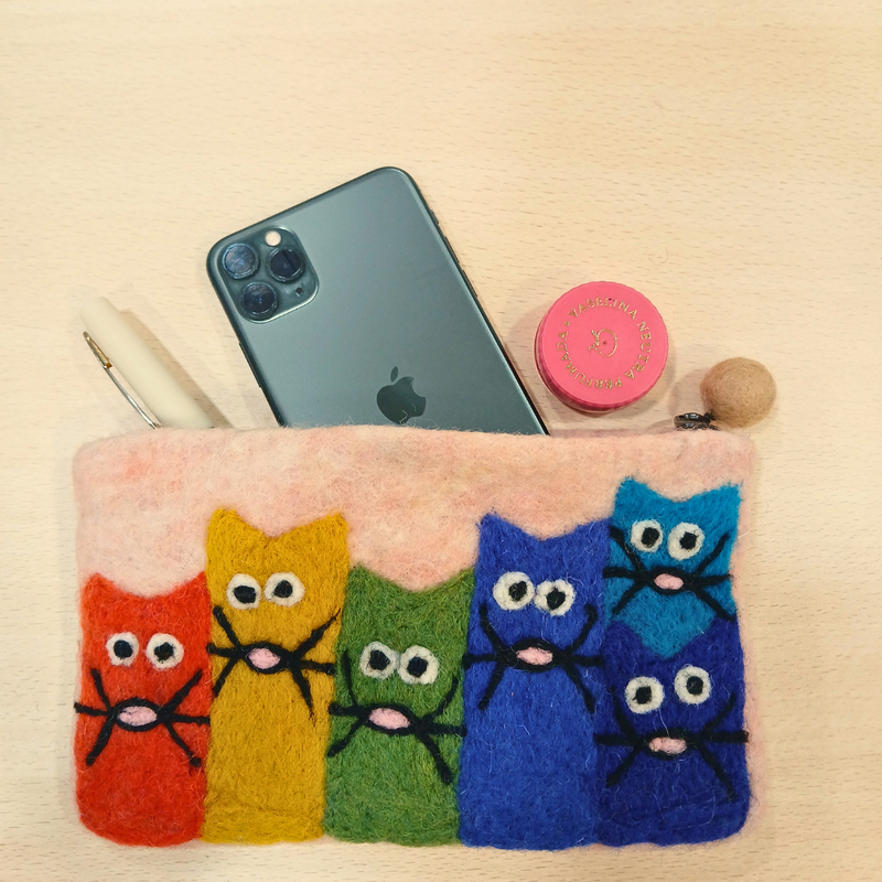 Porte-monnaie en feutre du Groupe Chat Curieux - (3 couleurs assorties)