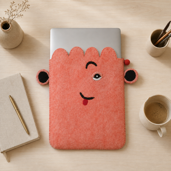 Pochette pour ordinateur portable en feutre - Visage mignon rose