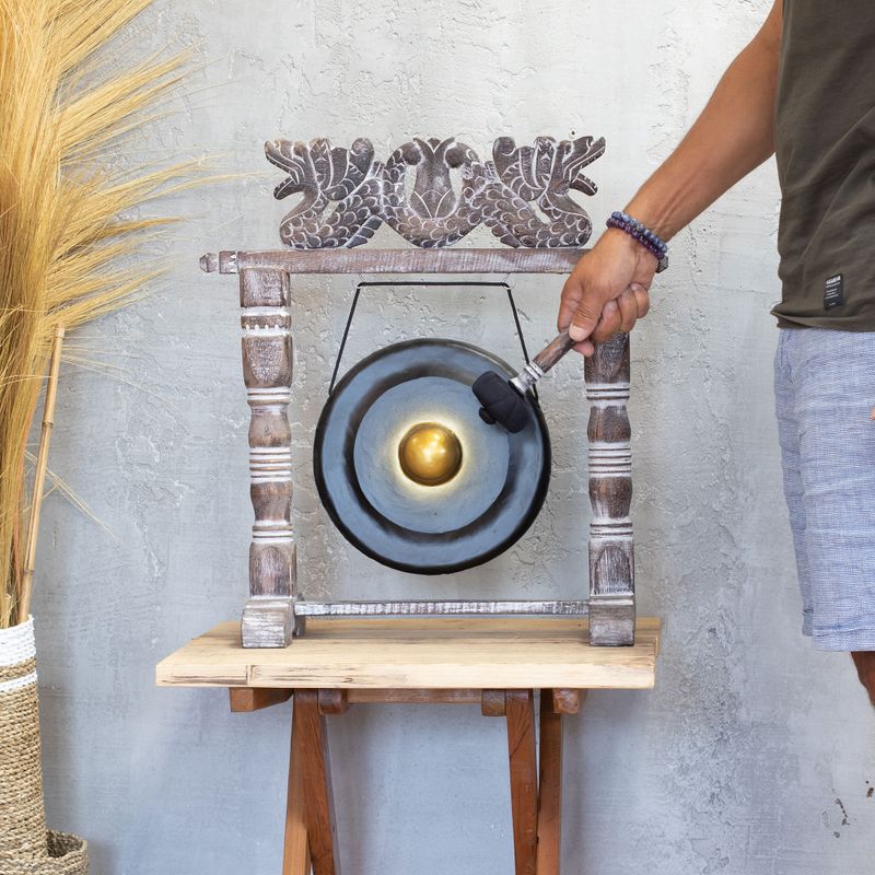 Petit gong de guérison sur socle - 25 cm - Noir