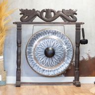 Grand gong sur socle antique brun - 80 cm - noir - motif