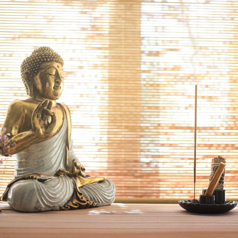 Bouddha bleu sarcelle et doré - Très grand 30 cm - Toucher de la Terre (Éveil)