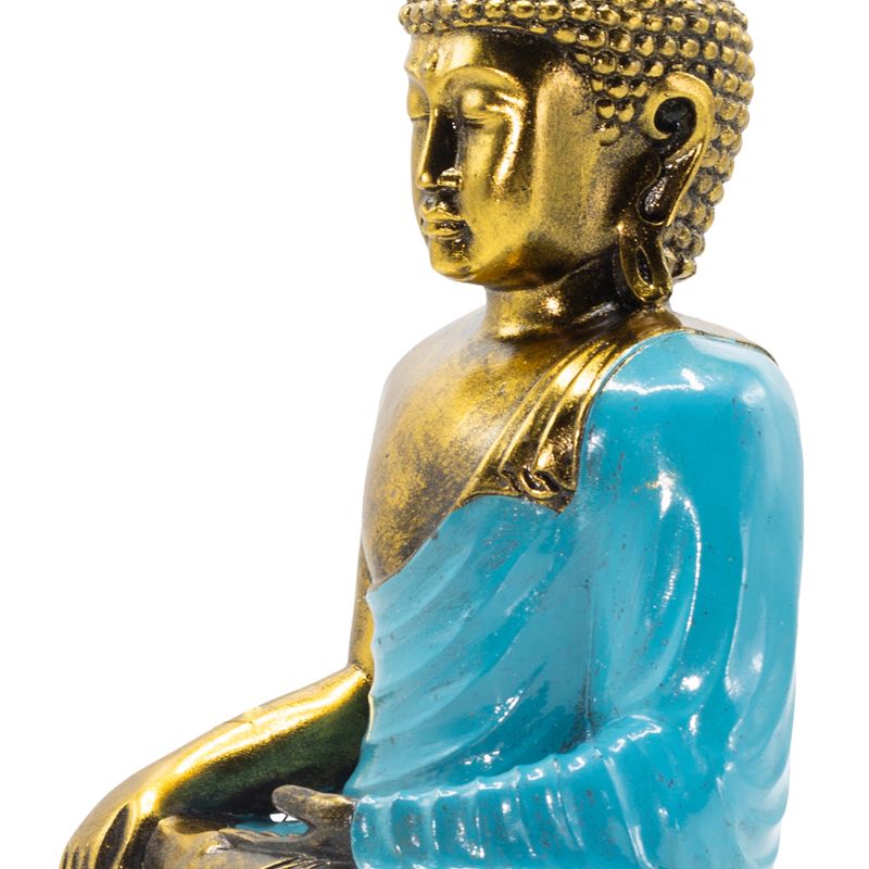 Bouddha bleu sarcelle et doré - Très grand 30 cm - Toucher de la Terre (Éveil)