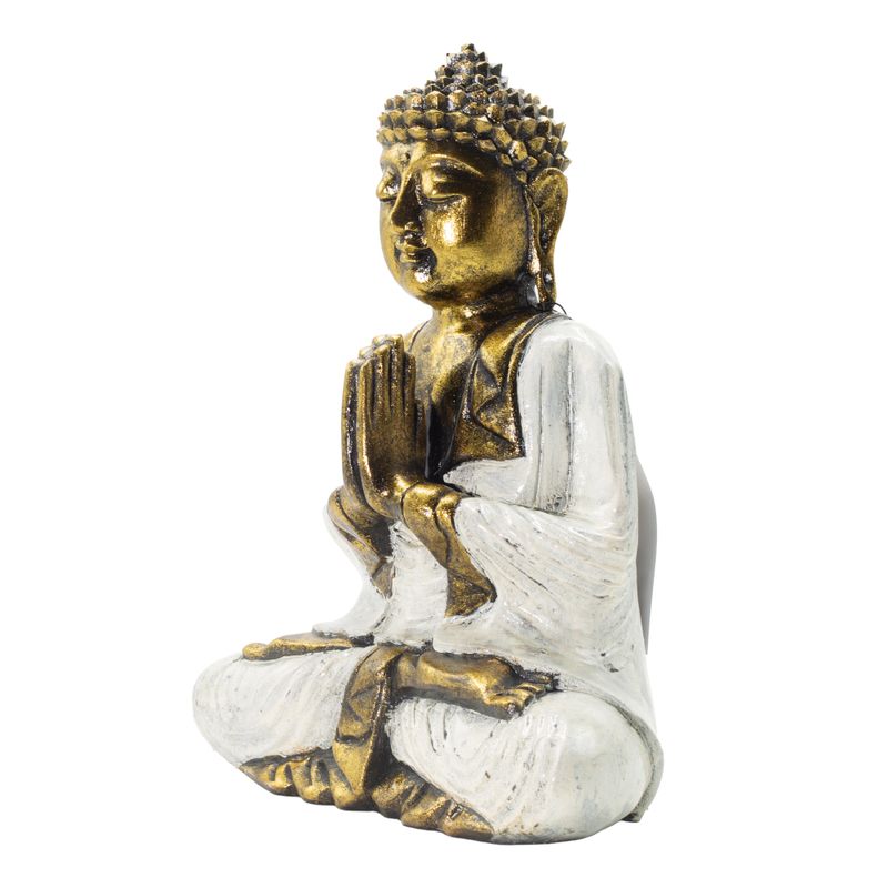 Bouddha blanc et doré - très grand 30 cm - Namaste (Bienvenue)