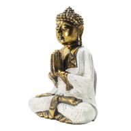 Bouddha blanc et doré - très grand 30 cm - Namaste (Bienvenue)