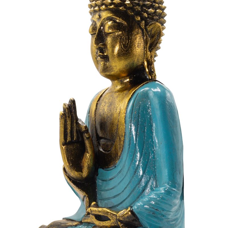 Bouddha bleu-vert et doré - Très grand 40 cm - Mudra Vitarka (Sagesse)