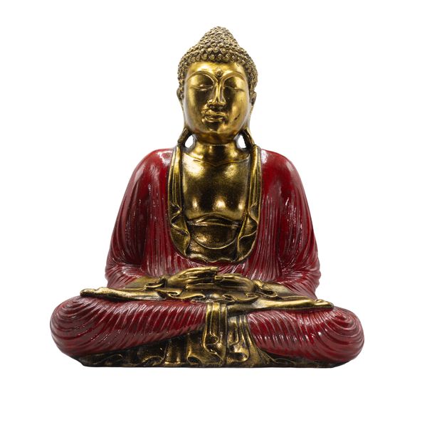Bouddha rouge et doré - Très grand 40 cm - Duyana Mudra (Méditation)