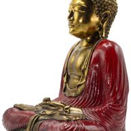 Bouddha rouge et doré - Très grand 40 cm - Duyana Mudra (Méditation)