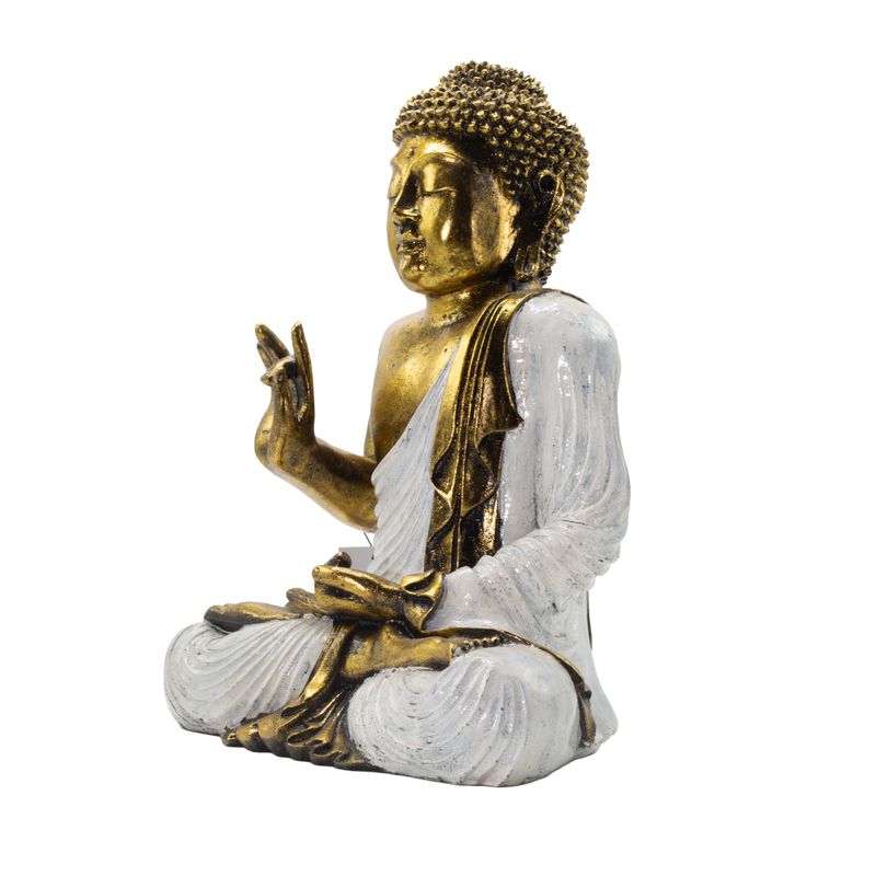 Buddha blanc et doré - Très grand 40 cm - Abhaya Mudra (Pas de peur)