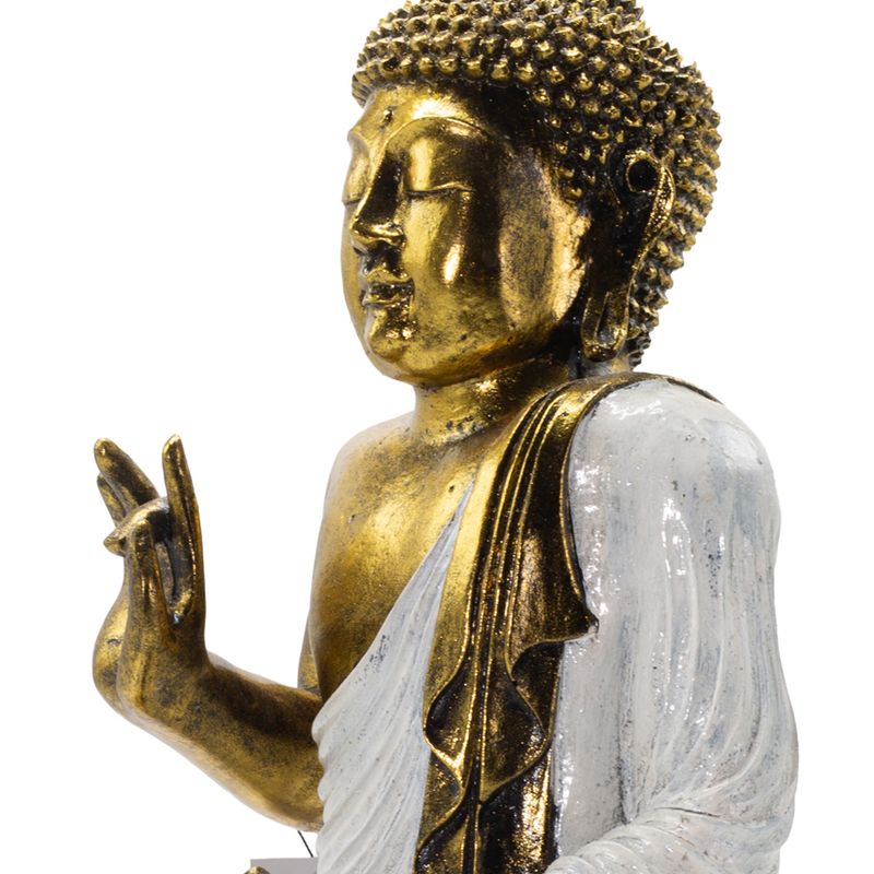 Buddha blanc et doré - Très grand 40 cm - Abhaya Mudra (Pas de peur)