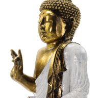 Buddha blanc et doré - Très grand 40 cm - Abhaya Mudra (Pas de peur)