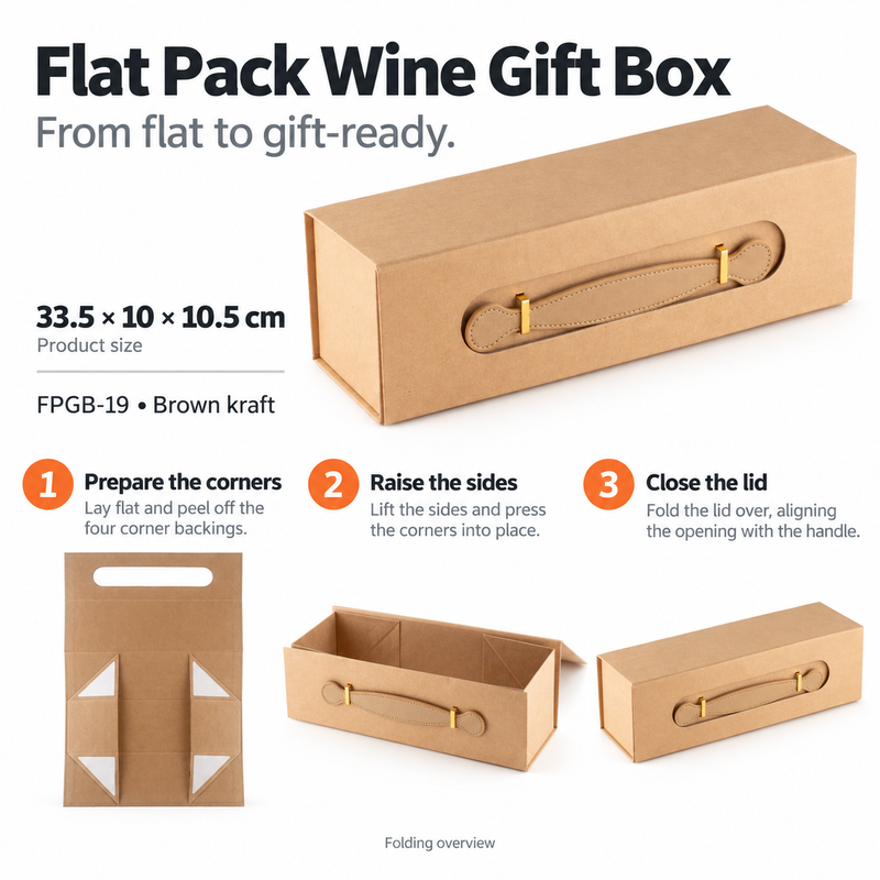 Boîte cadeau à plat - Forme boîte à vin (33,5x10x10,5 cm) - Kraft brun