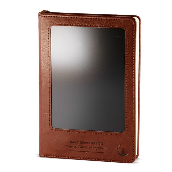 Carnet d’intentions A5 – Écran LCD effaçable – Effet cuir marron – 80 feuilles