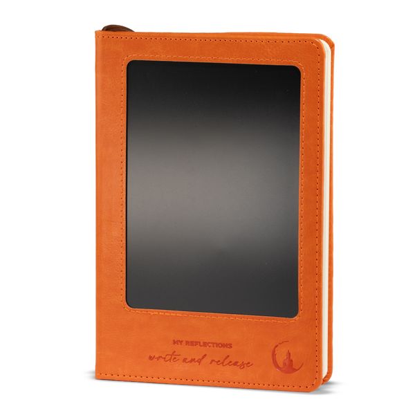 Carnet d’intentions A5 – Écran LCD effaçable – Effet cuir orange – 80 feuilles