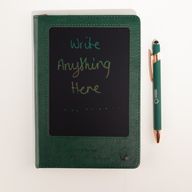 Carnet d'intention - Écran LCD effaçable - Effet cuir vert - Feuille de laiton - 80 feuilles