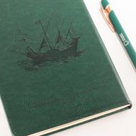 Carnet d'intention - Écran LCD effaçable - Effet cuir vert - Feuille de laiton - 80 feuilles