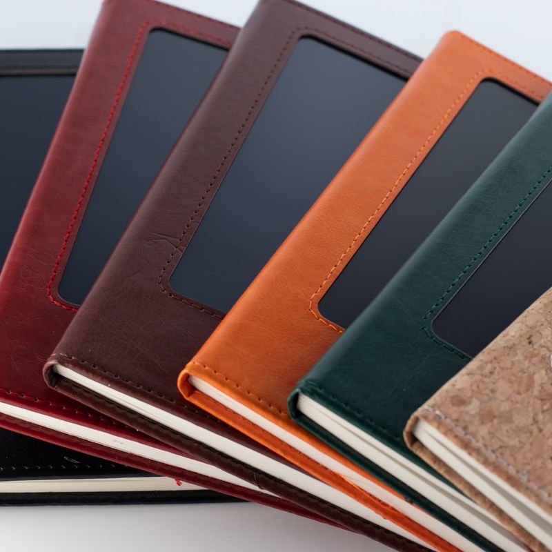 Carnet d'intention - Écran LCD à essuyer - Effet cuir-liège - Feuille de laiton - 80 feuilles