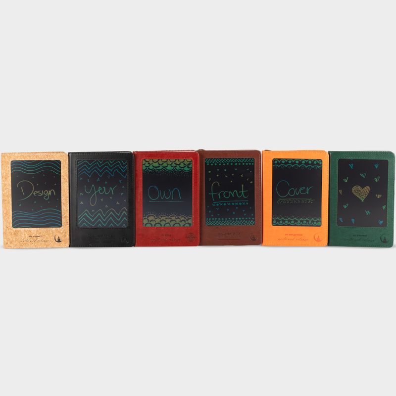 Carnet d'intention - Écran LCD à essuyer - Effet cuir-liège - Feuille de laiton - 80 feuilles