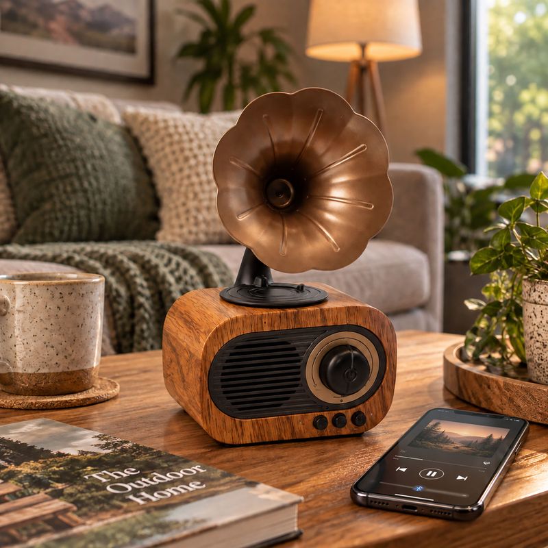 Haut-parleur mini gramophone rétro - Bluetooth et radio FM - 5 W x 1