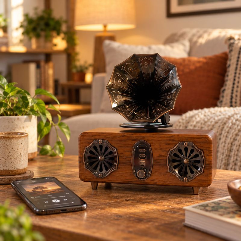 Haut-parleur Gramophone rétro mini double - Bluetooth - 5,4 W x 2