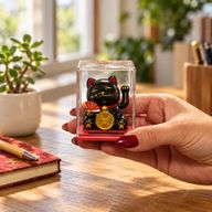 Mini chat porte-monnaie alimenté par énergie solaire dans une boîte - Noir