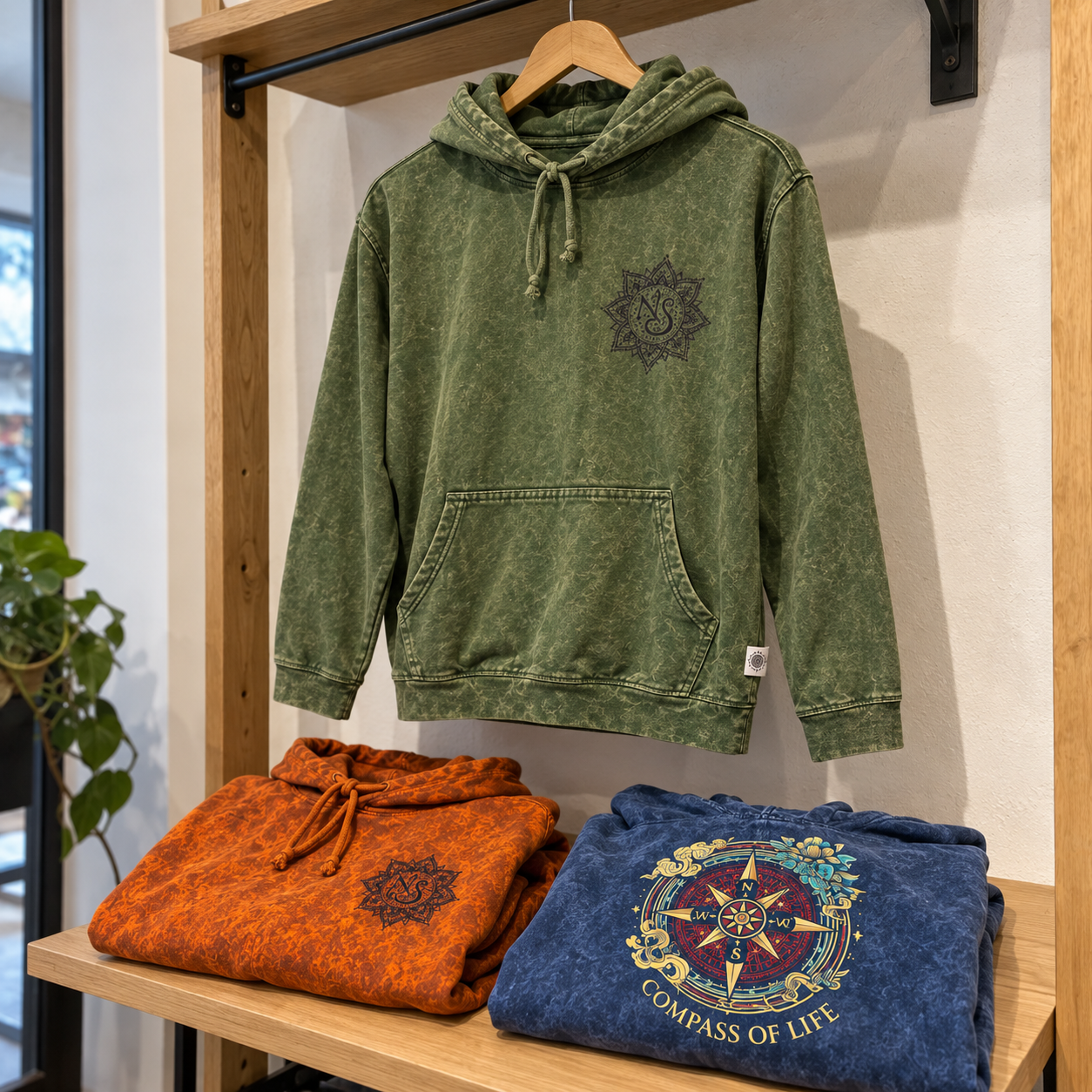 Sweats à Capuche Nomad Sari en Coton Délavé à la Pierre