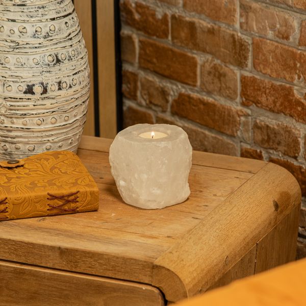 Porte-bougie en Sel de l'Himalaya - Cristal de Roche 600-800g