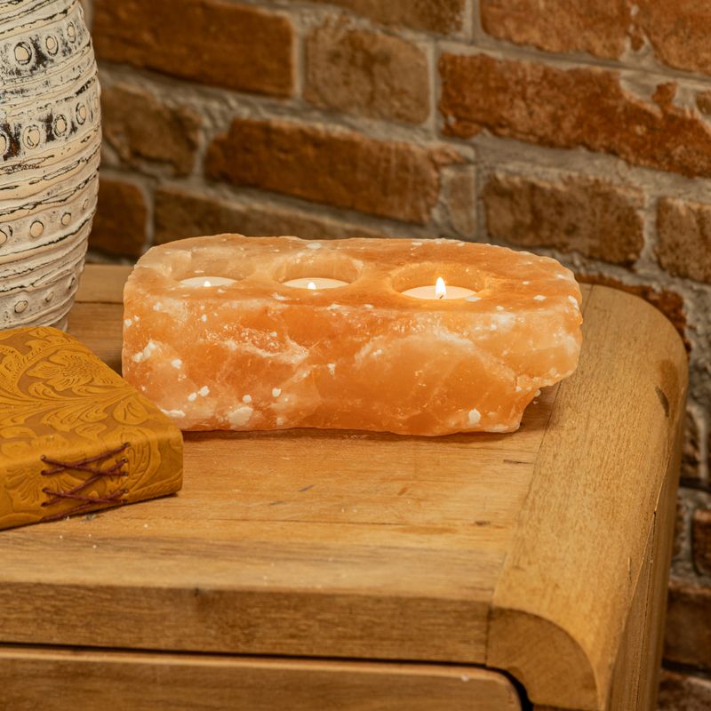 Porte-bougie en sel naturel - 3 trous