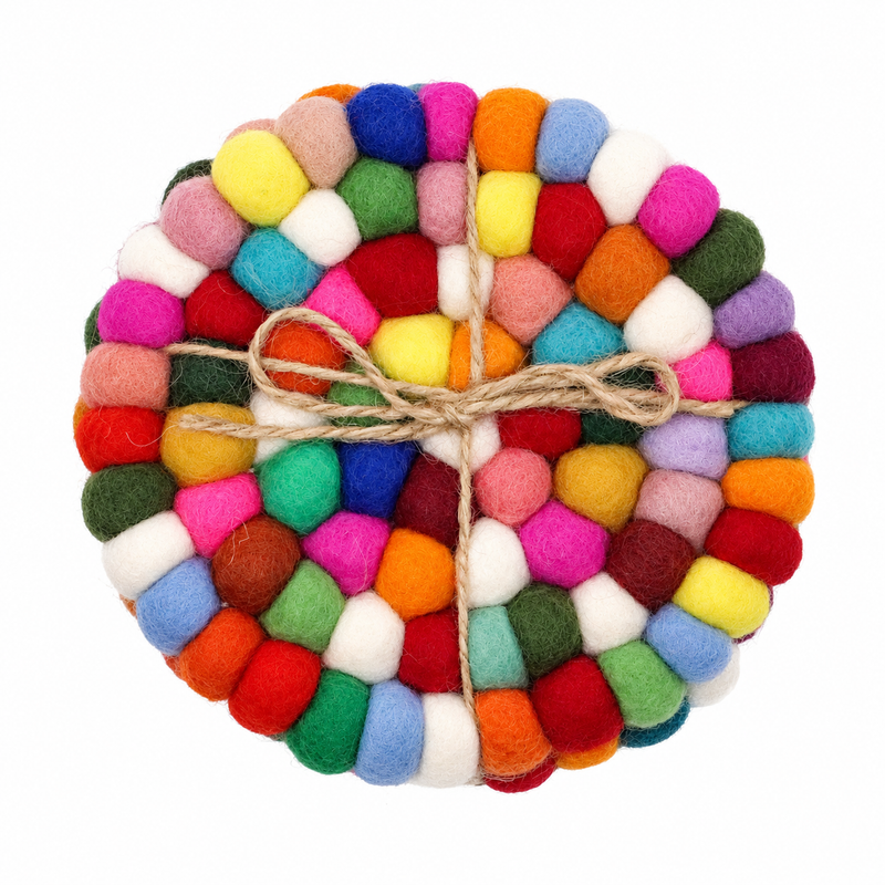 Sous-verres ronds en boules de feutre - 10 cm multicolore (lot de 4)
