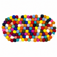 Tapis central ovale en boules de feutre - 38x18cm multicolore