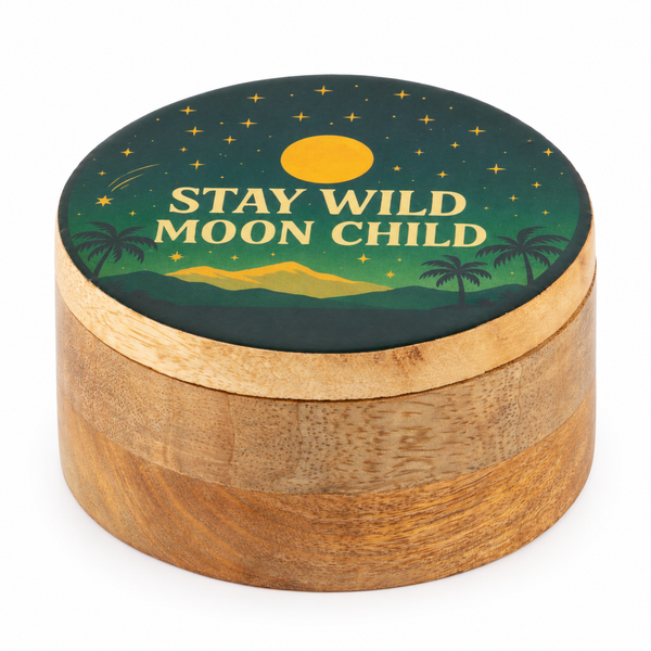 Boîte émaillée ronde – Reste Sauvage, Enfant de la Lune