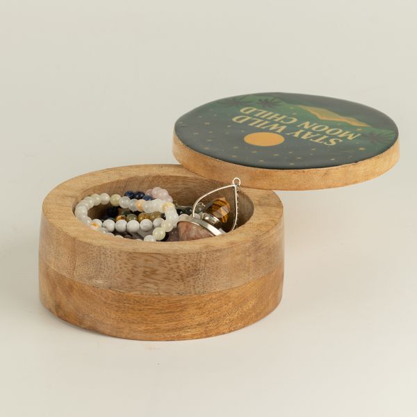 Boîte émaillée ronde – Reste Sauvage, Enfant de la Lune