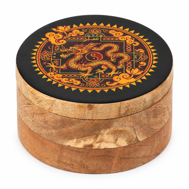 Boîte ronde émaillée – Dragon Yin Yang
