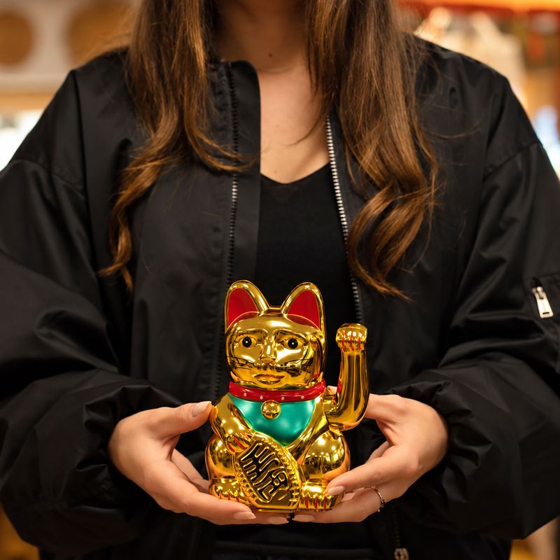 Chat Porte-Bonheur Doré – 15 cm