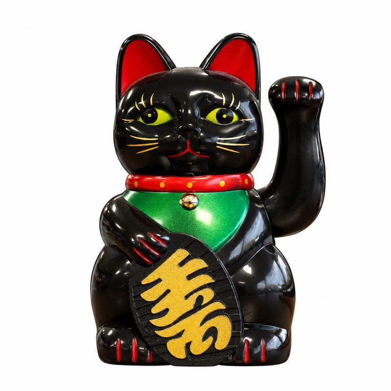 Chat Porte-Bonheur (Maneki Neko) Noir - 15 cm