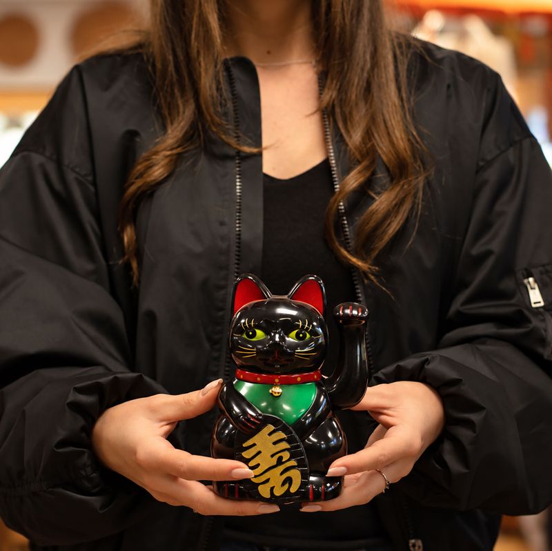 Chat Porte-Bonheur (Maneki Neko) Noir - 15 cm