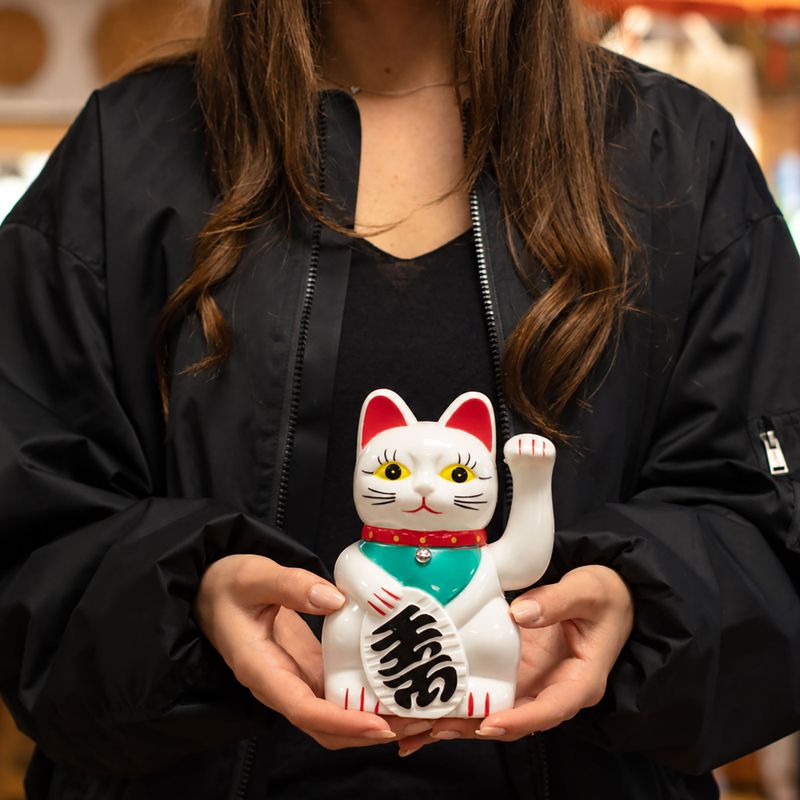 Chat Porte-Bonheur (Maneki Neko) Blanc – 15 cm