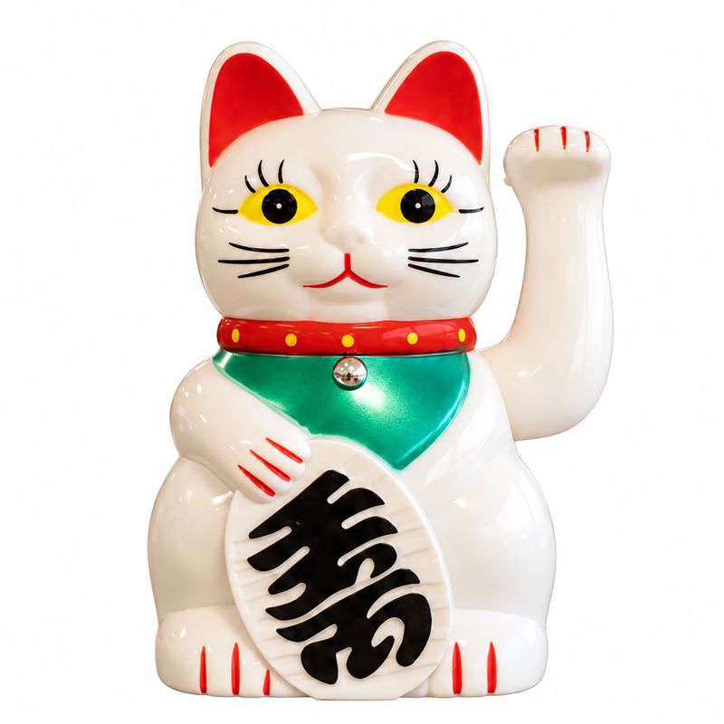 Chat Porte-Bonheur (Maneki Neko) Blanc – 15 cm