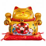 Tirelire Chat Porte-Bonheur en Céramique – Doré sur Coussin