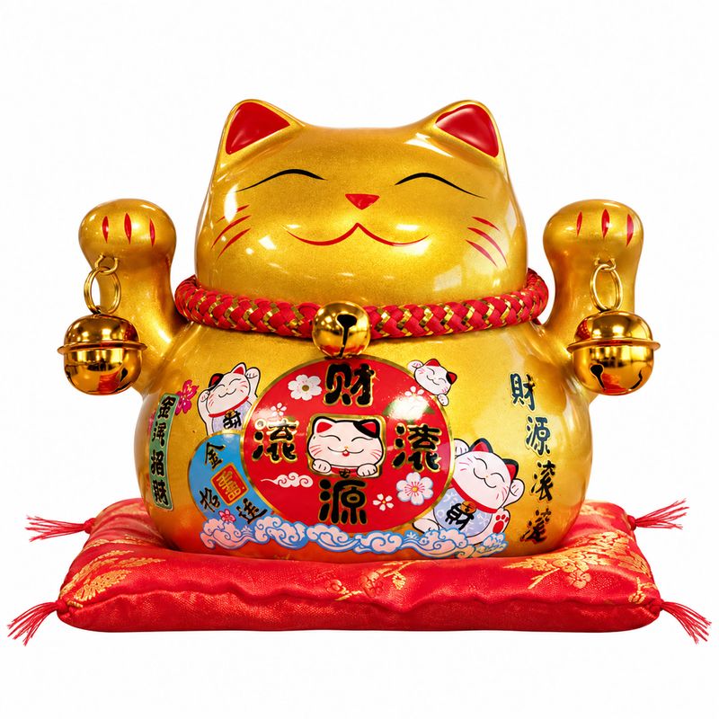 Tirelire Chat Porte-Bonheur en Céramique – Doré sur Coussin