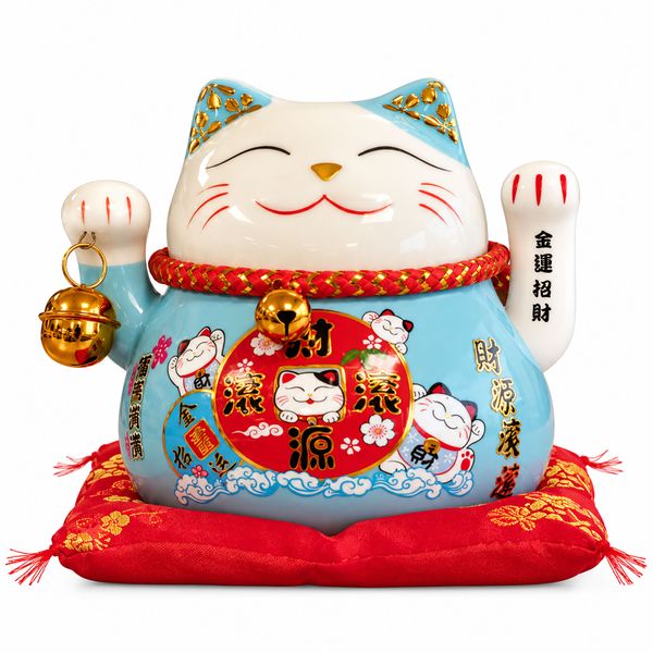 Chat céramique main mobile (piles non incluses) – Bleu