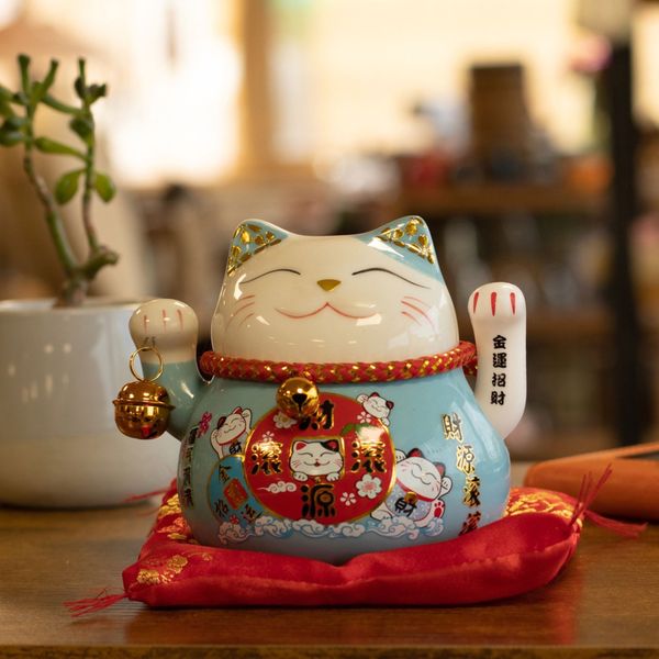 Chat céramique main mobile (piles non incluses) – Bleu