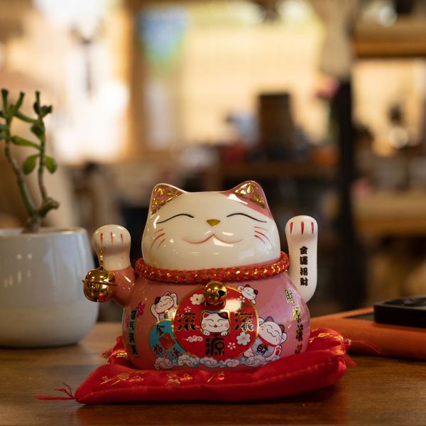Chat céramique main mobile (piles non incluses) – Rose