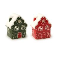 Bougeoir pour bougie chauffe-plat Maison en Pain d'Épices de Noël – Rouge & Vert