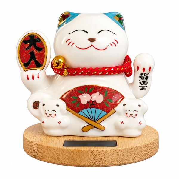 Chat solaire base en bois main mobile – Bleu
