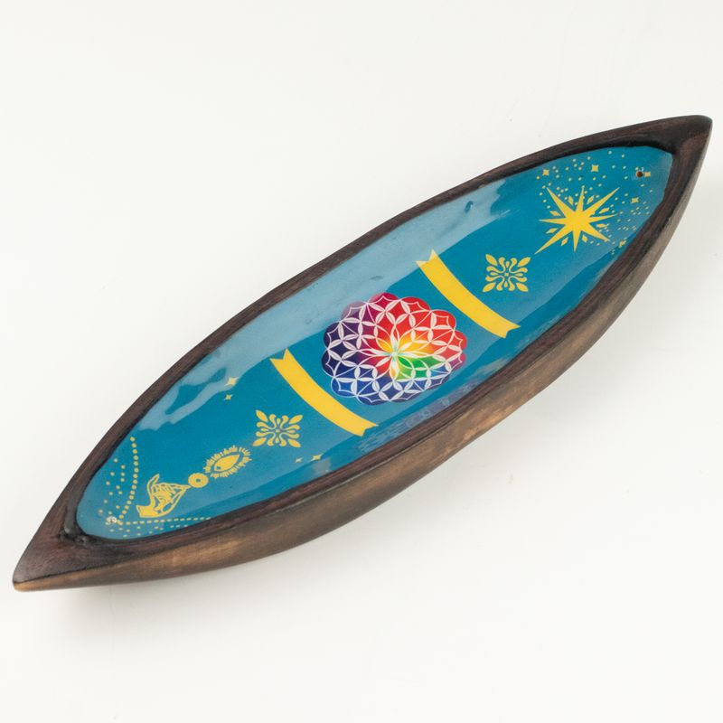 Brûle-encens en émail – Bois de manguier – Mandala
