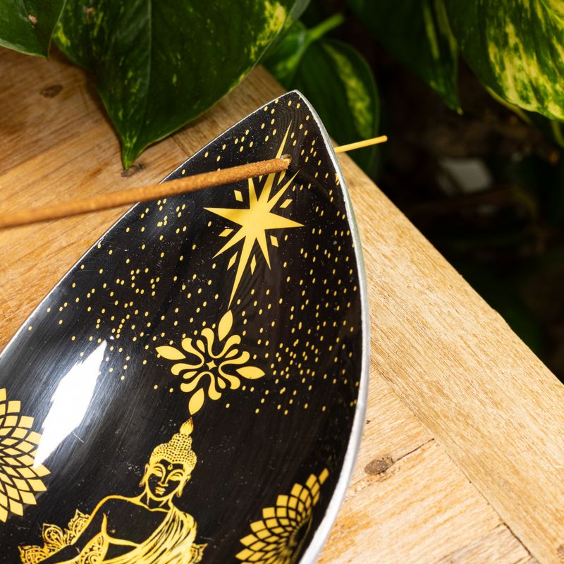 Brûle-encens en émail – Aluminium – Bouddha Or & Noir