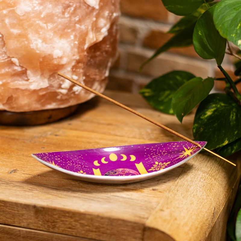 Brûle-encens en émail – Aluminium – Soleil et phases de la lune violet